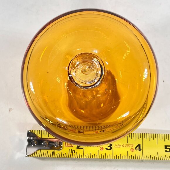 Vtg Blenko Amber Art Glass Apple Paperweight MCM Applied Clear Stem Hand Blown - Picture 6 of 6